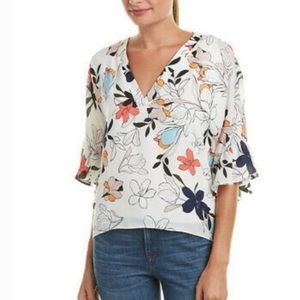 Parker White V-Neck Floral Blouse